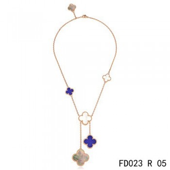 Van Cleef Arpels Magic Alhambra 6 Clover Motifs Stone Combinatio Rose Gold Necklace