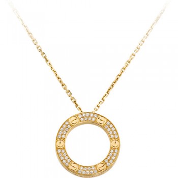 cartier love necklace yellow gold paved with diamonds pendant replica