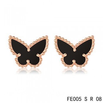 Van Cleef & Arpels Vintage Alhambra Black Onyx Butterfly Earstuds Pink Gold
