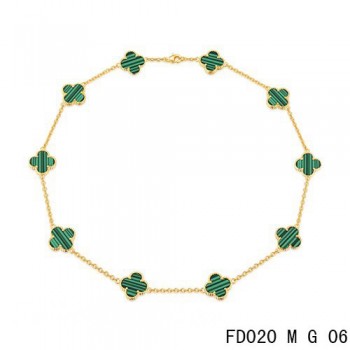 Van Cleef Arpels Vintage Alhambra Necklace Yellow Gold 10 Motifs Malachite