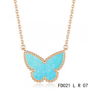 Van Cleef Arpels Lucky Alhambra Turquoise Butterfly Necklace Rose Gold