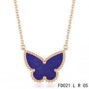 Van Cleef Arpels Lucky Alhambra Lapis lazuli Butterfly Necklace Pink Gold