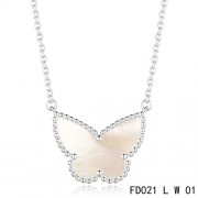 Van Cleef Arpels White Gold Lucky Alhambra Butterfly Necklace White Mother-of-Pearl