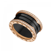 Bvlgari B.ZERO1 ring pink gold 4 band black cerami with pave diamonds AN857029 replica