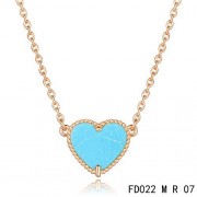 Van Cleef Arpels Sweet Alhambra Heart Necklace Pink Gold Turquoise