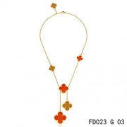 Van Cleef Arpels Magic Alhambra Yellow Gold Necklace 6 Clover Motifs Stone Combinatio
