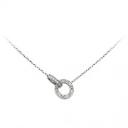 cartier love necklace white gold covered with diamonds double ring pendant replica