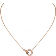 cartier love necklace pink Gold covered with diamonds double ring pendant replica