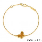 Van Cleef & Arpels Sweet Alhambra Butterfly mini Bracelet in Yellow Gold with Tiger's Eye