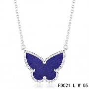 Van Cleef Arpels Lucky Alhambra Lapis lazuli Butterfly Necklace White Gold