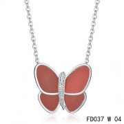 Van Cleef & Arpels Flying Butterfly Pendant,White Gold,Red Onyx