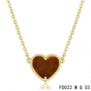Van Cleef Arpels Sweet Alhambra Tiger's Eye Heart Necklace Yellow Gold