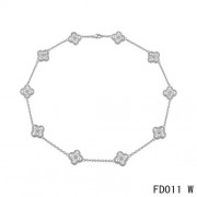 Van Cleef & Arpels White Gold Vintage Alhambra Necklace 10 Motifs with Pave Diamonds
