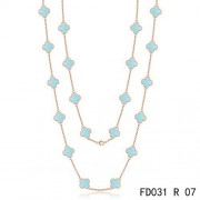 Van Cleef & Arpels Vintage Alhambra 20 Motifs Long Necklace Pink Gold Turquoise