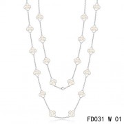 Van Cleef Arpels Vintage Alhambra White Gold Long Necklace 20 Motifs White Mother-of-Pearl