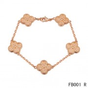 Van Cleef and Arpels Pink Gold Vintage Alhambra Bracelet 5 Motifs