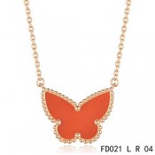 Van Cleef Arpels Lucky Alhambra Carnelian Butterfly Necklace Pink Gold