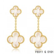 Van Cleef and Arpels Yellow Gold Magic Alhambra 2 Motifs Earclips White Mother of Pearl